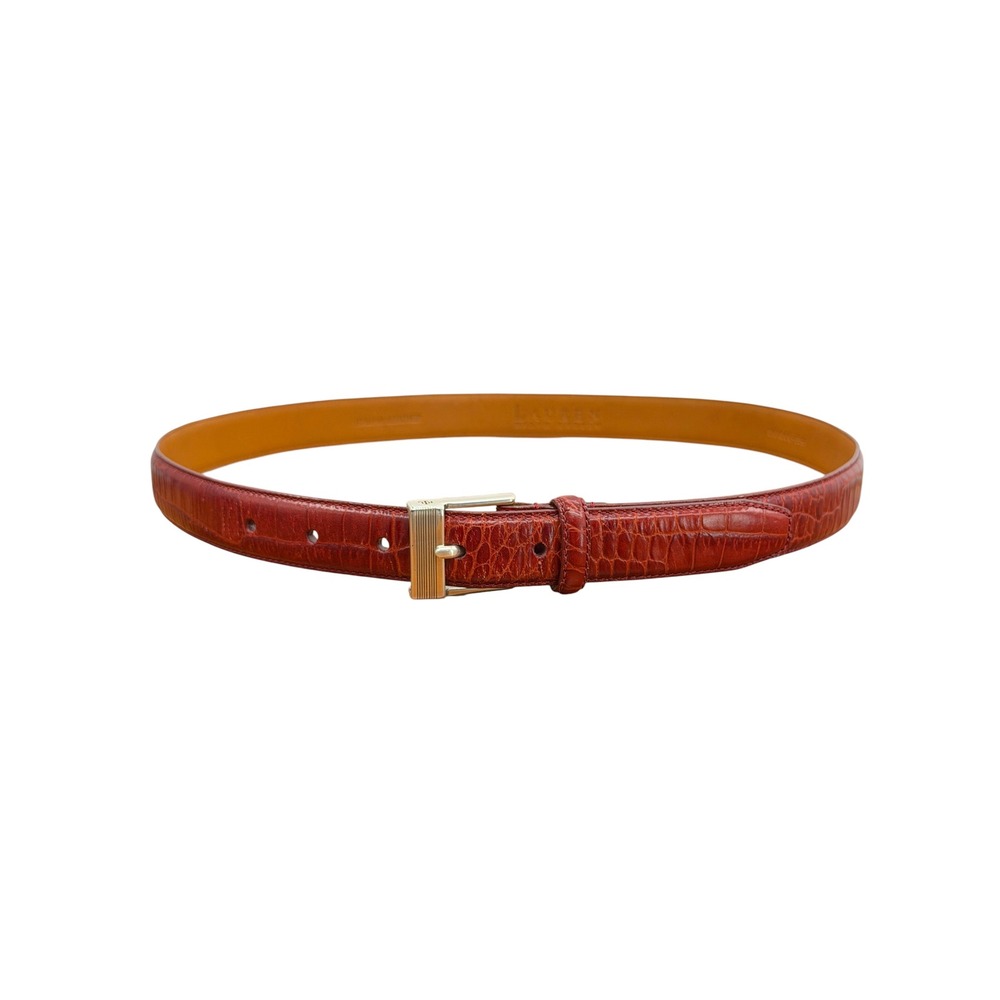 Lauren Ralph Lauren Red Skinny Belt Women SZ XL Embossed Leather Reptile Bold